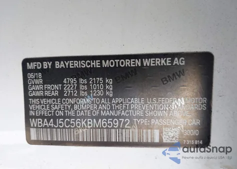 2019 BMW 440I Gran Coupe from USA, damaged, VIN WBA4J5C56KBM65972